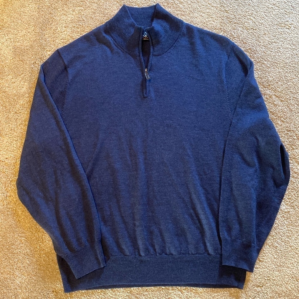 Jos A Bank Signature Collection Merino Wool Quarter Zip L/S Mid Blue Size LARGE